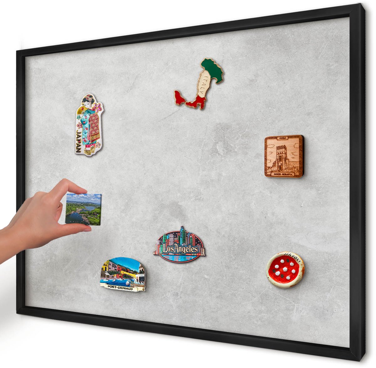 Artprintcave Grijs Magneetbord mit Zwart Frame - 70x50 cm - Grijze Elegantie Notitiebord - Minimalist Magneetbord Voor Keuken - Achtergronden En Patronen