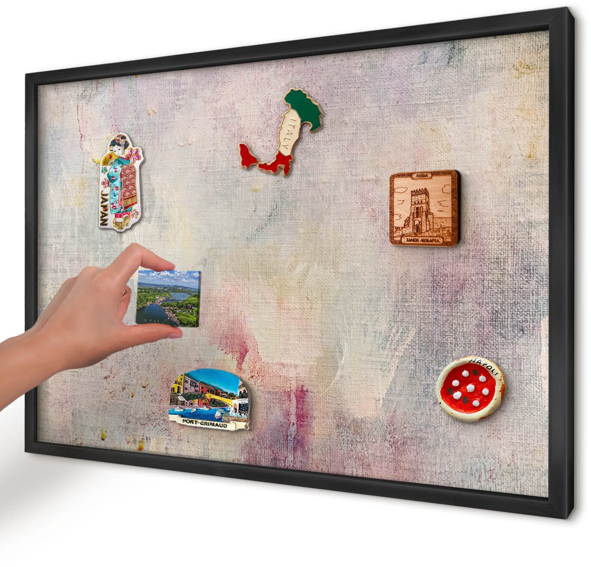 Artprintcave Romig Magneetbord mit Zwart Frame - 60x40 cm - Pastel Abstractie Magneet Bord mit Frame - Abstract Magnetisch Bord Voor Magneten - Abstractie