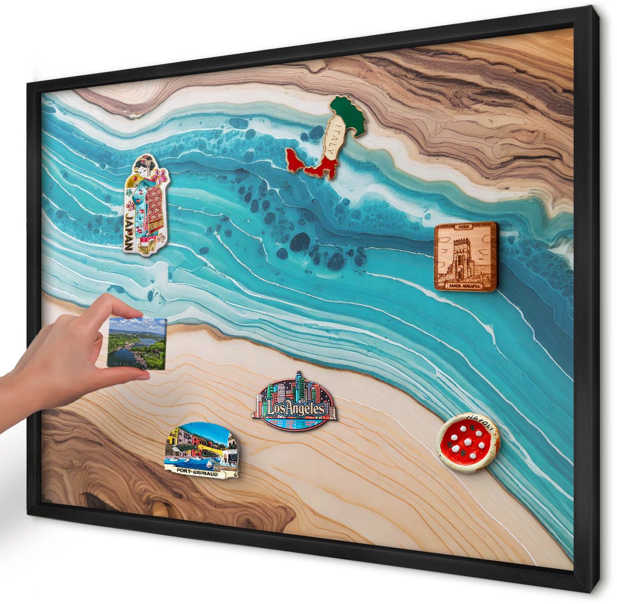 Artprintcave Turkoois Magneetbord mit Zwart Frame - 70x50 cm - Aardlagen Magneetbord Voor Foto's - Abstract Magnetisch Bord - Abstractie