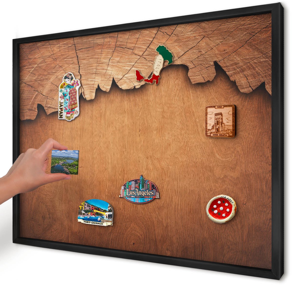Artprintcave Bruin Magneetbord mit Zwart Frame - 70x50 cm - Houtstructuur Bord Voor Magneten - Rustiek Magneet Bord mit Frame - Texturen