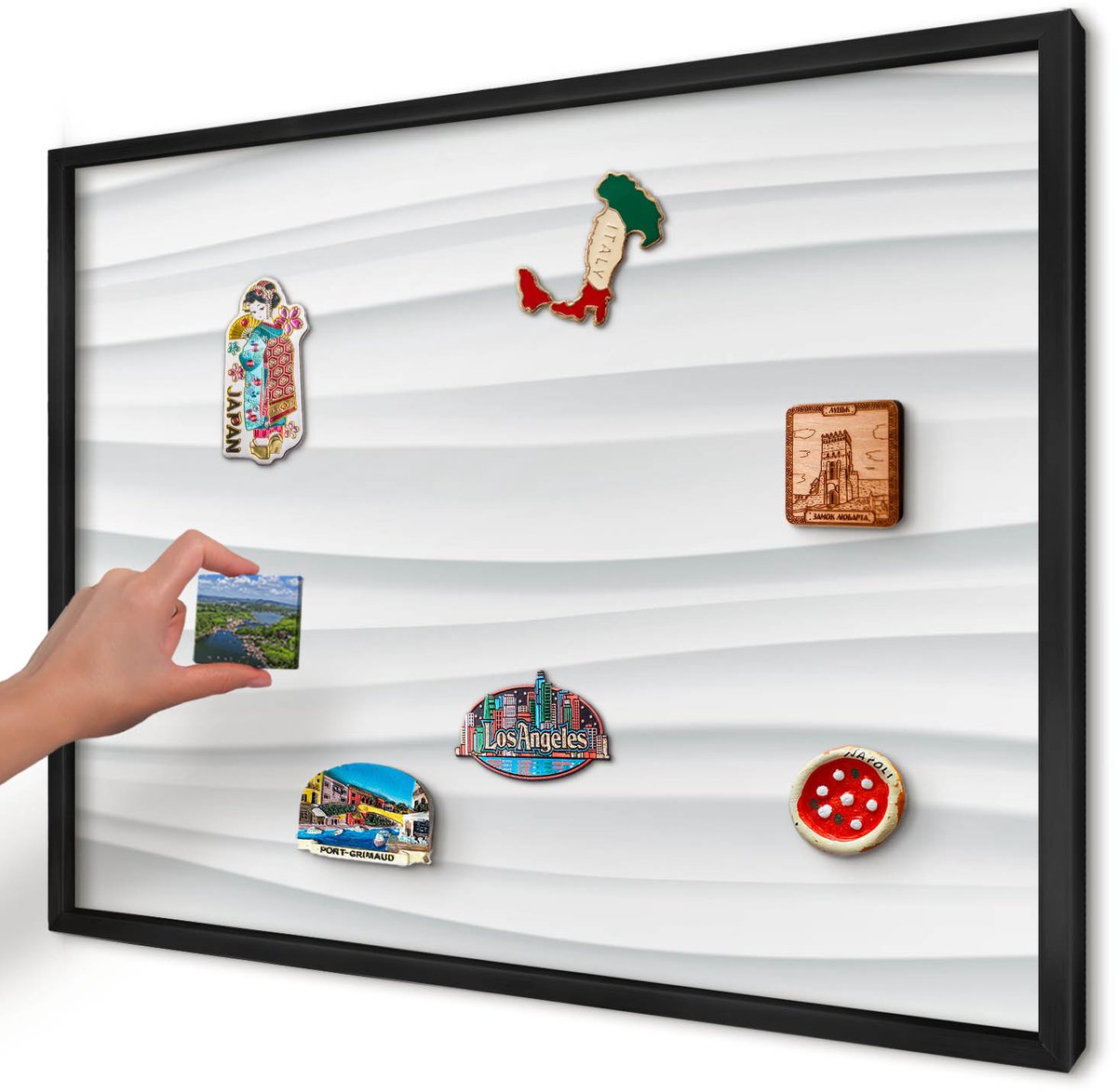Artprintcave Wit Magneetbord mit Zwart Frame - 70x50 cm - Witte Golven Magnetisch Bord Voor Magneten - Minimalist Memobord Keuken - Achtergronden En Patronen