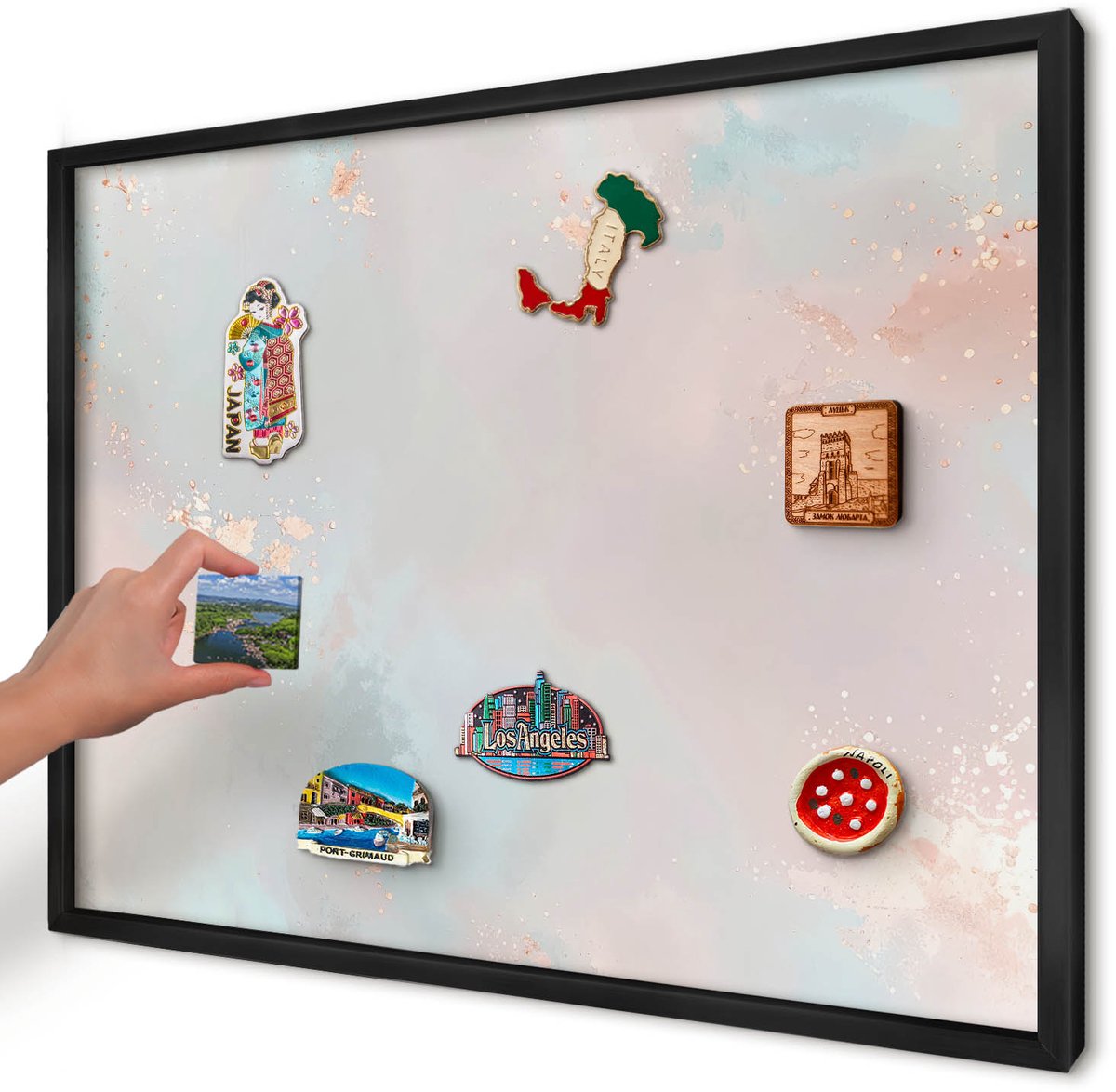 Artprintcave Beige Magneetbord mit Zwart Frame - 70x50 cm - Pastel Harmonie Magnetisch Bord - Abstract Notitiebord - Abstractie