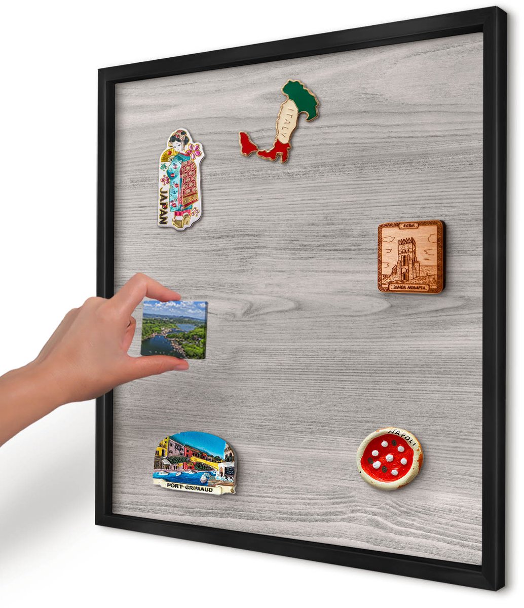 Artprintcave Grijs Magneetbord mit Zwart Frame - 50x50 cm - Houtstructuur Magnetische Organizer - Minimalist Notitiebord - Texturen