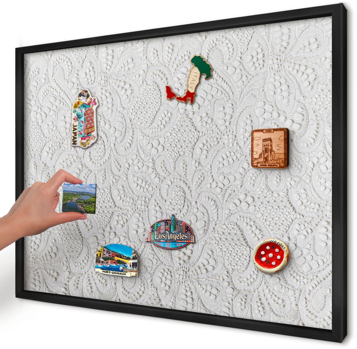 Artprintcave Wit Magneetbord mit Zwart Frame - 70x50 cm - Opengewerkte Elegantie Bord Voor Magneten - Minimalist Memobord Keuken - Texturen