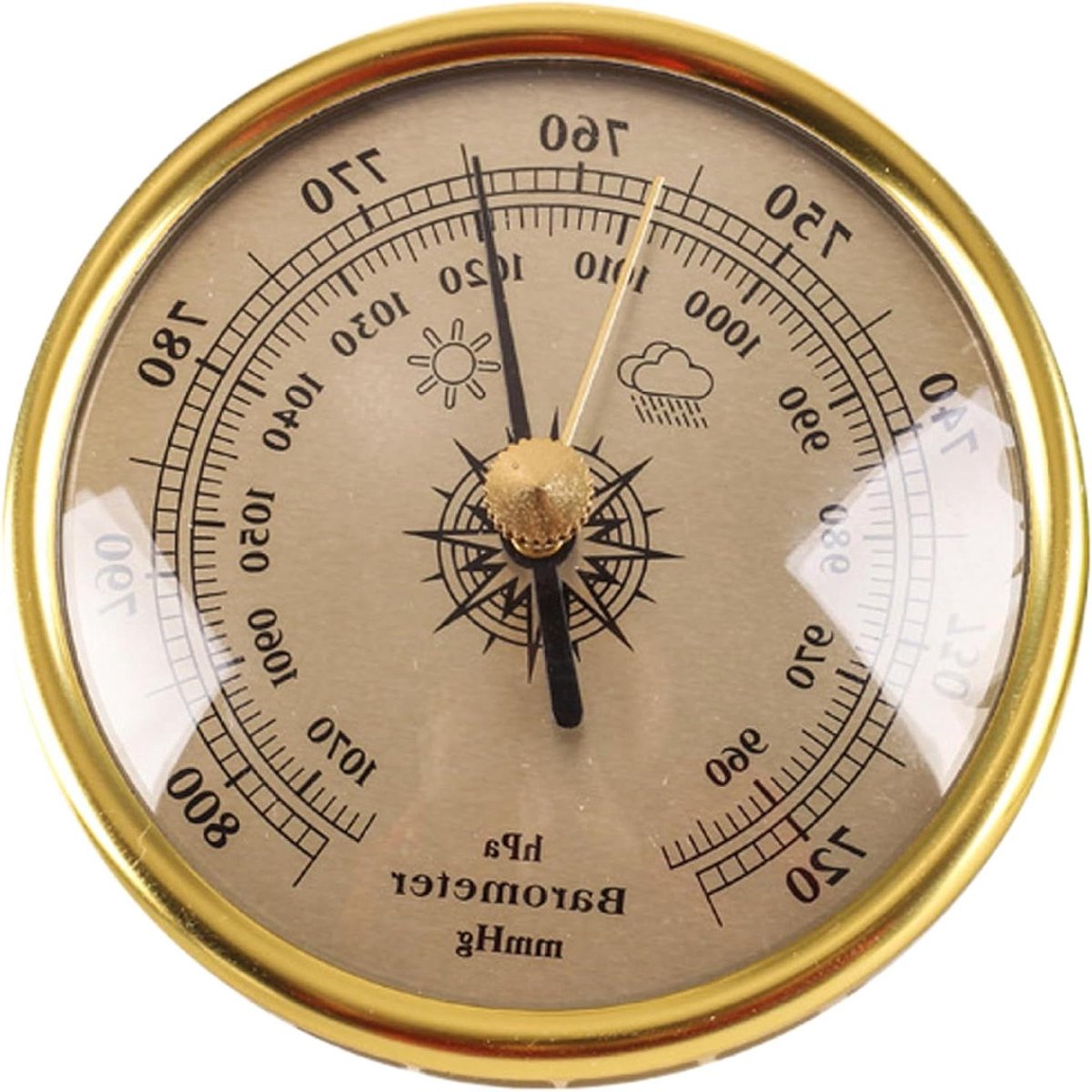 Weerbarometer - Barometer Manometer - Weersvoorspelling - Verstelbare Kalibratie - 3 Inch - Goud