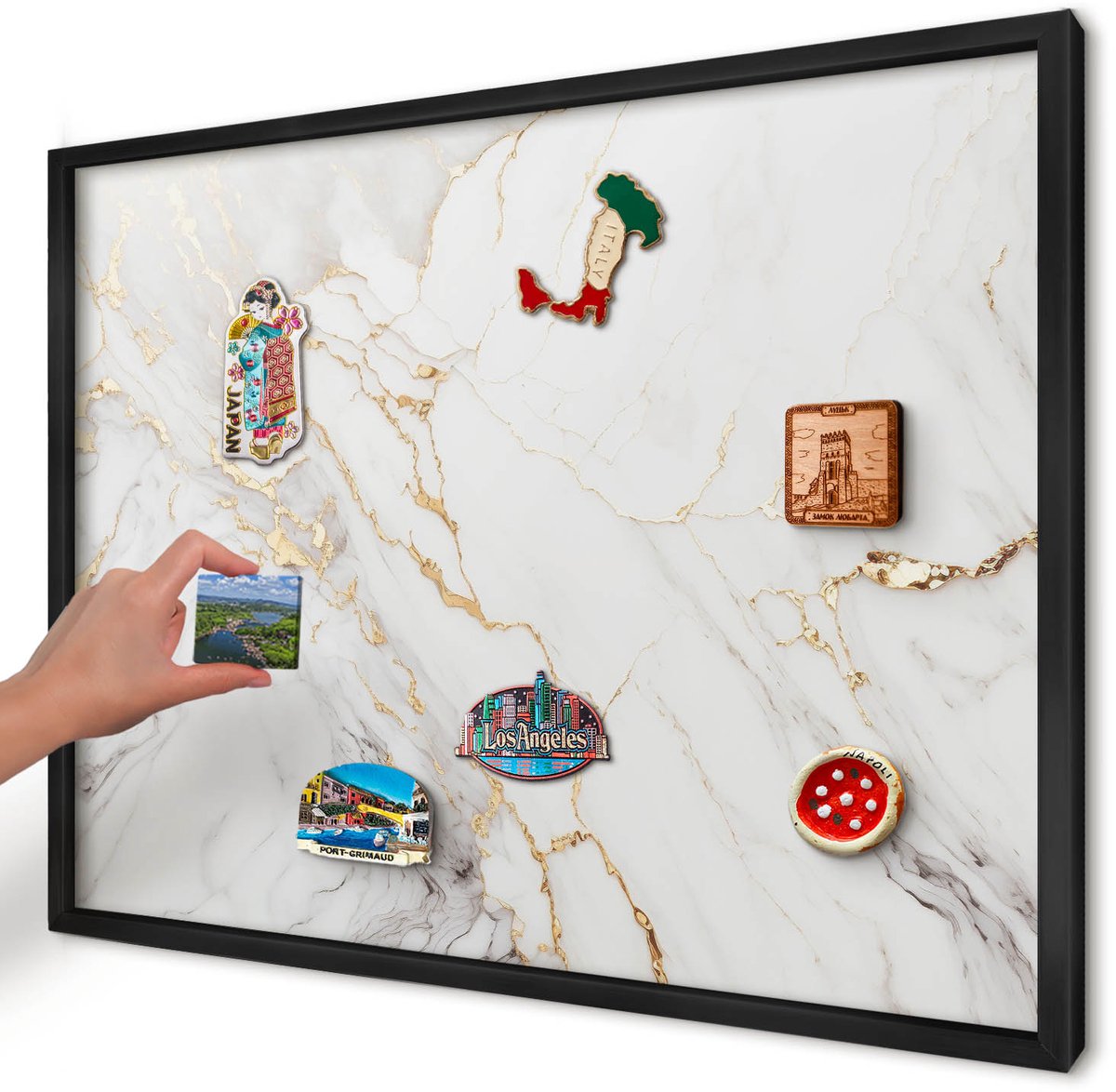 Artprintcave Wit Magneetbord mit Zwart Frame - 70x50 cm - Marmeren Elegantie Bord Voor Magneten - Klassiek Notitiebord - Texturen