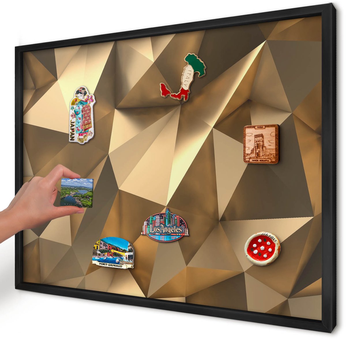 Artprintcave Bruin Magneetbord mit Zwart Frame - 70x50 cm - Warme Geometrie Magnetische Organizer - Geometrische Magneetbord Voor Foto's - Geometrische