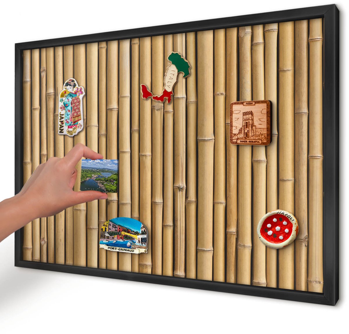 Artprintcave Beige Magneetbord mit Zwart Frame - 60x40 cm - Bamboe Patroon Bord Voor Magneten - Minimalist Magnetische Organizer - Texturen