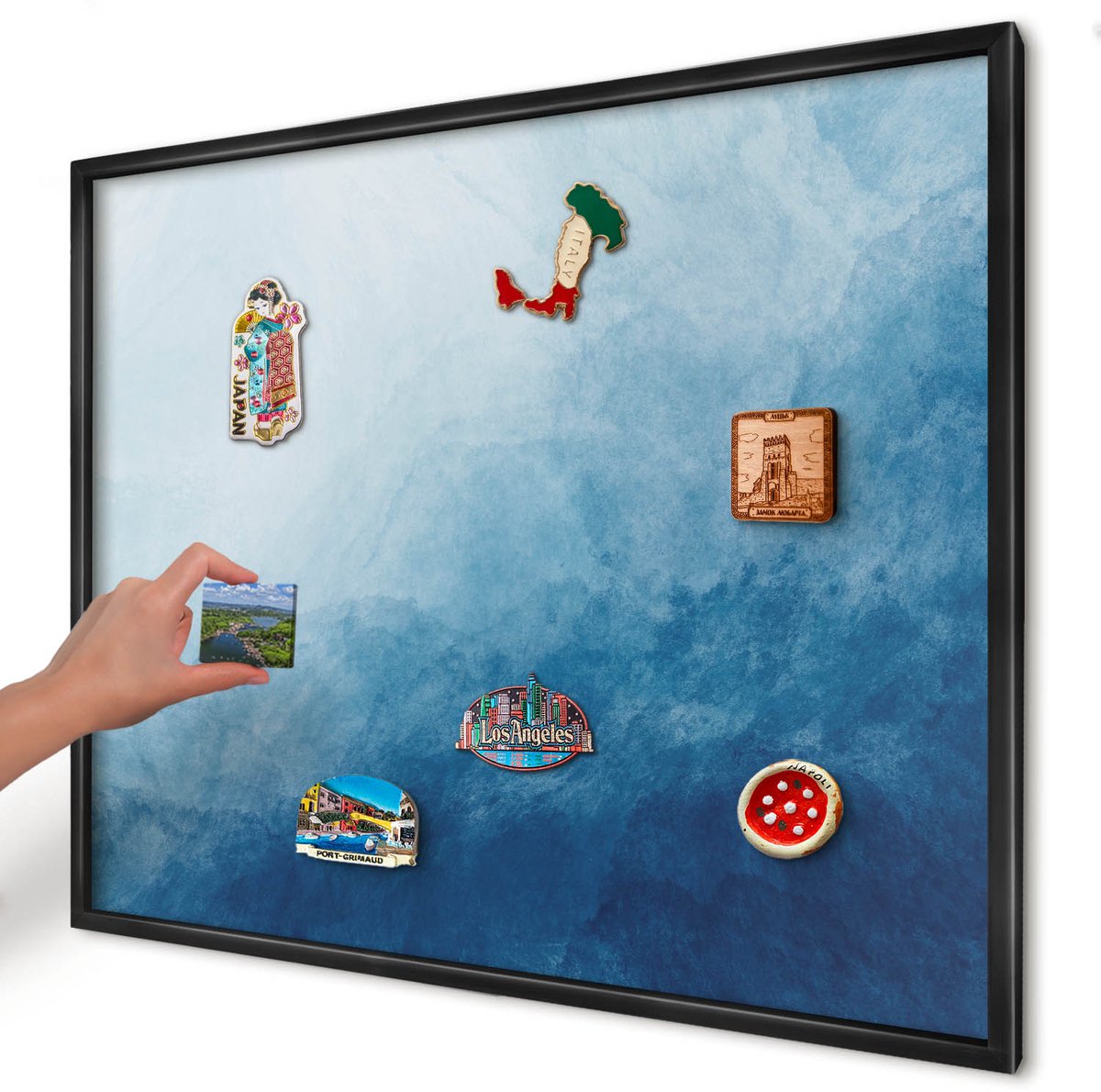 Artprintcave Blauw Magneetbord mit Zwart Frame - 80x60 cm - Blauwe Abstracties Magnetisch Bord - Abstract Magneet Bord mit Frame - Abstractie
