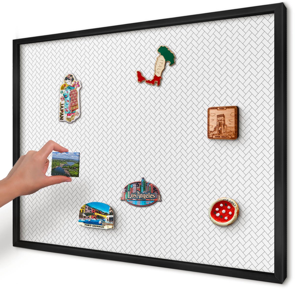 Artprintcave Wit Magneetbord mit Zwart Frame - 70x50 cm - Witte Visgraat Wandbord Magnetisch - Minimalist Magneet Bord mit Frame - Achtergronden En Patronen