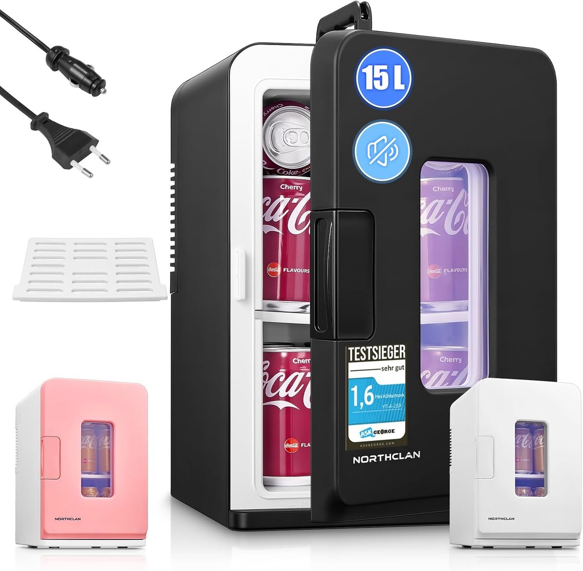 SnelShoppen - Mini Koelkast 15L voor 21 Blikjes, Elektrische Koelbox met ECO Modus, Stil voor Slaapkamer/Auto, Warm/Koud Functie, 12V/220V Draagbare B