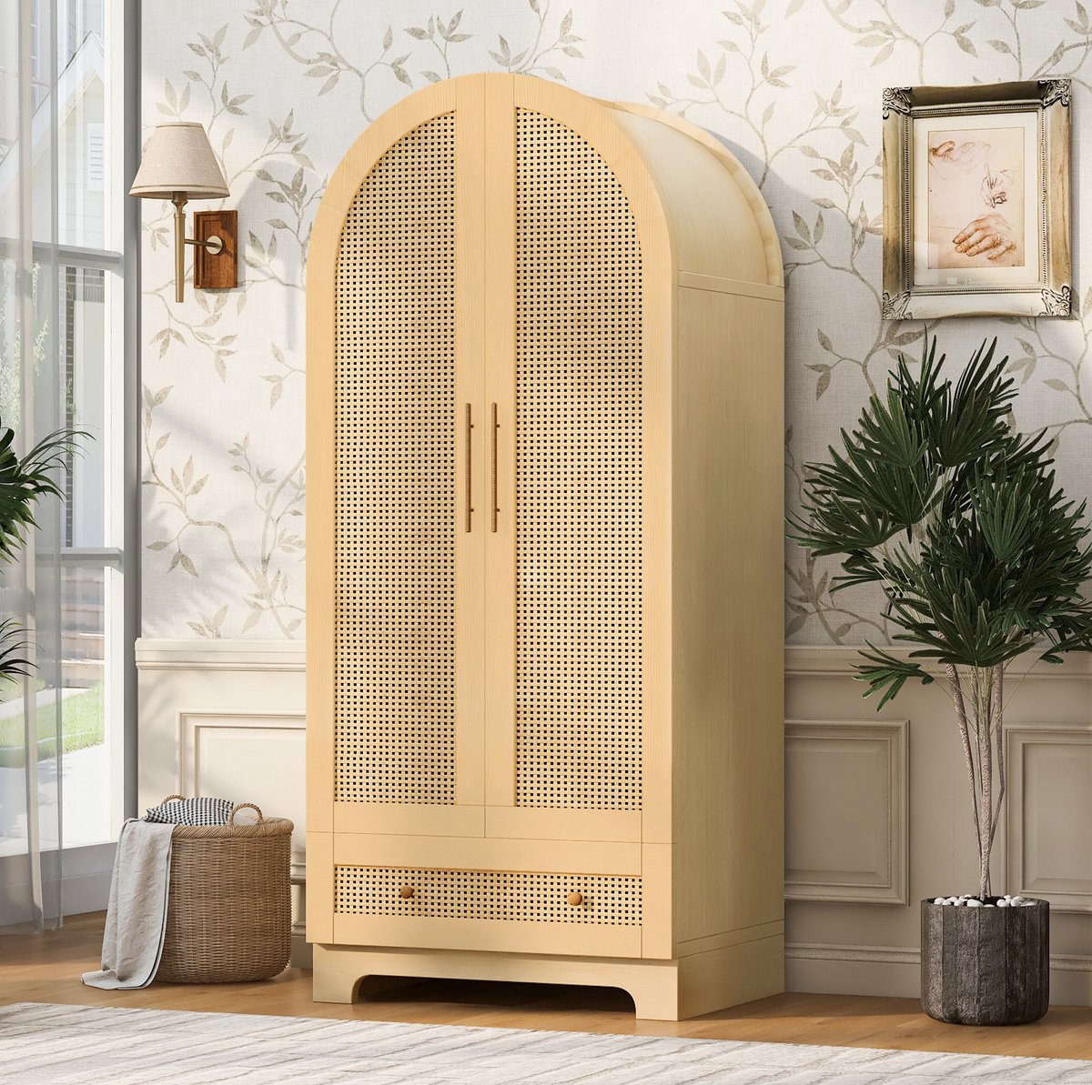 MIVRAY Kledingkast - Dubbeldeurs Design Met Lade En Legvakken - Voor Slaapkamer En Kleedkamer - Houtkleur - 70x55x170 Cm