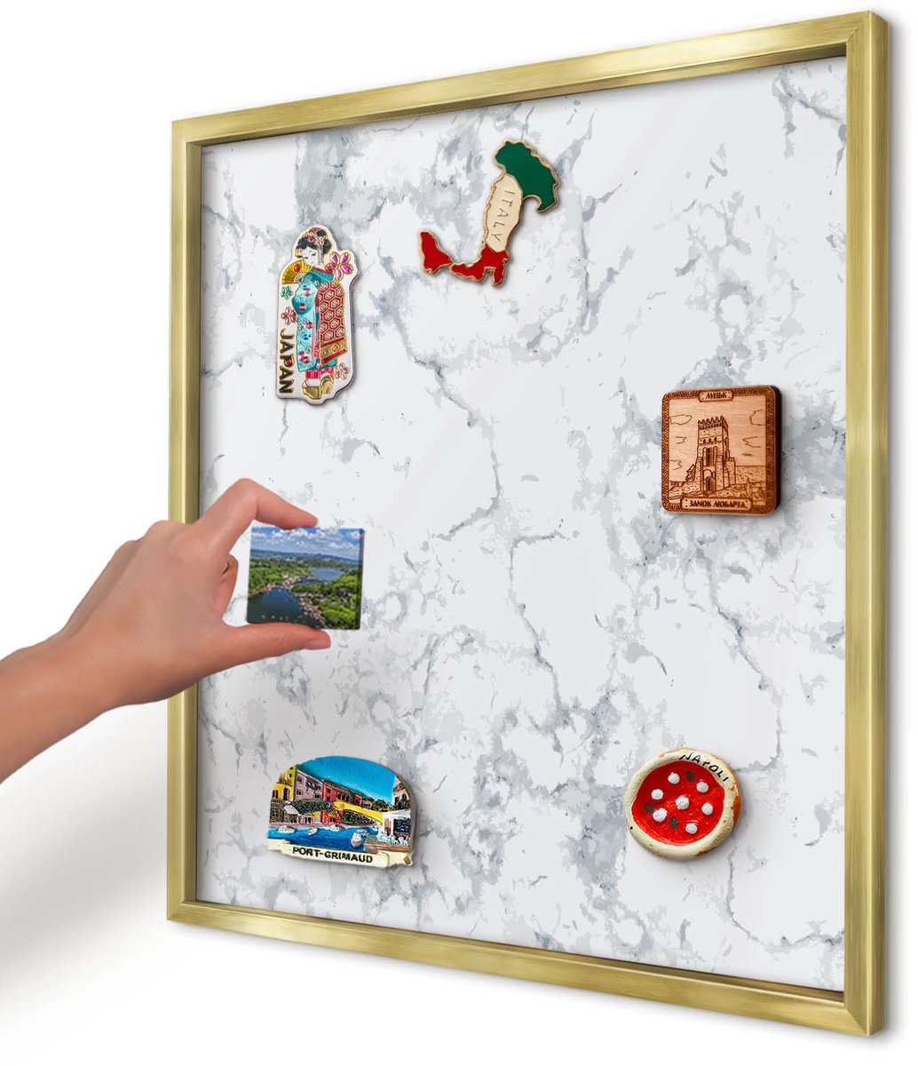 Artprintcave Grijs Magneetbord mit Gouden Frame - 50x50 cm - Marmeresthetiek Magnetisch Bord Voor Magneten - Minimalist Wandbord Magnetisch - Texturen