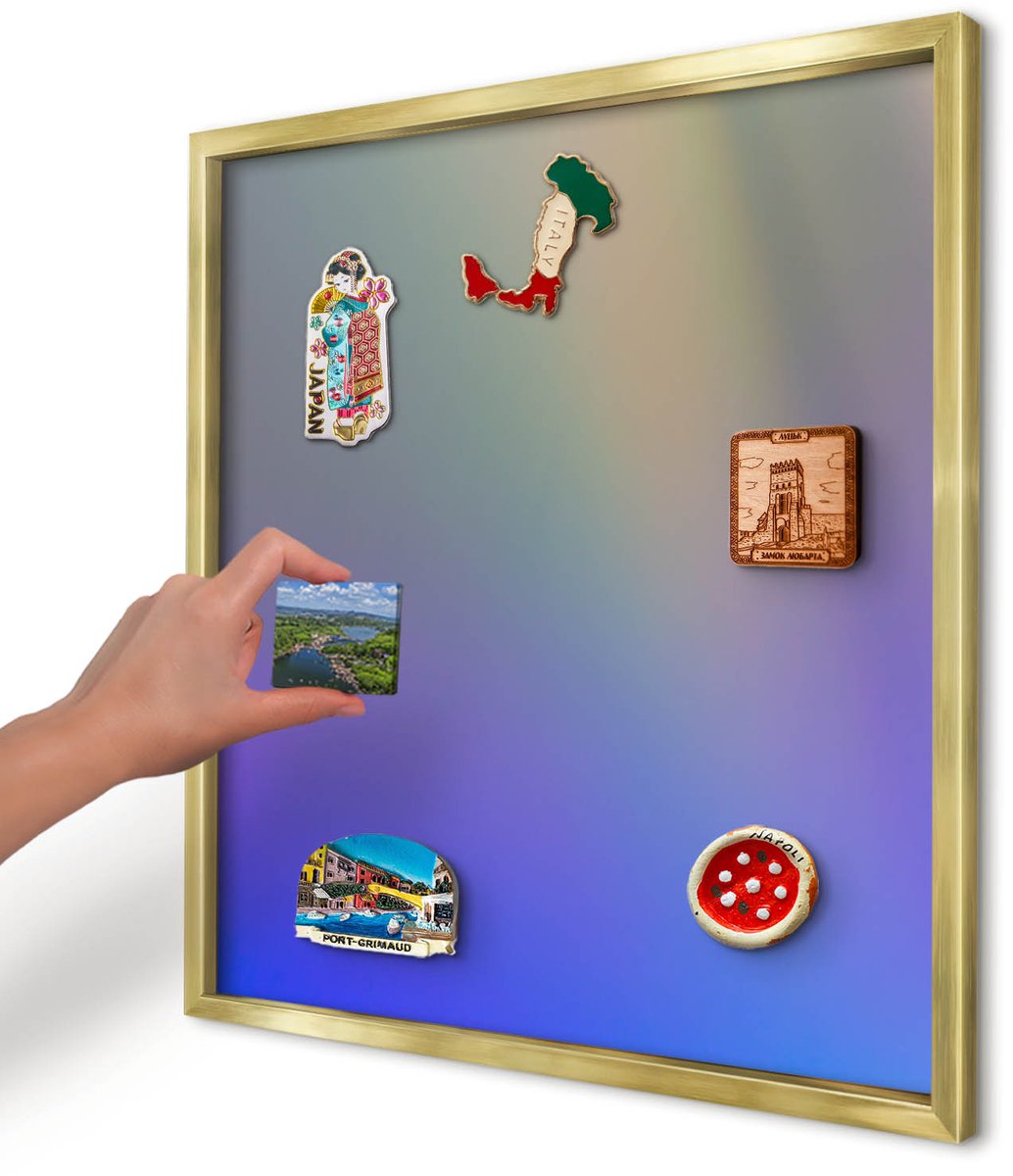Artprintcave Blauw Magneetbord mit Gouden Frame - 50x50 cm - Subtiele Kleurovergang Magneet Bord mit Frame - Abstract Magnetisch Bord - Abstractie