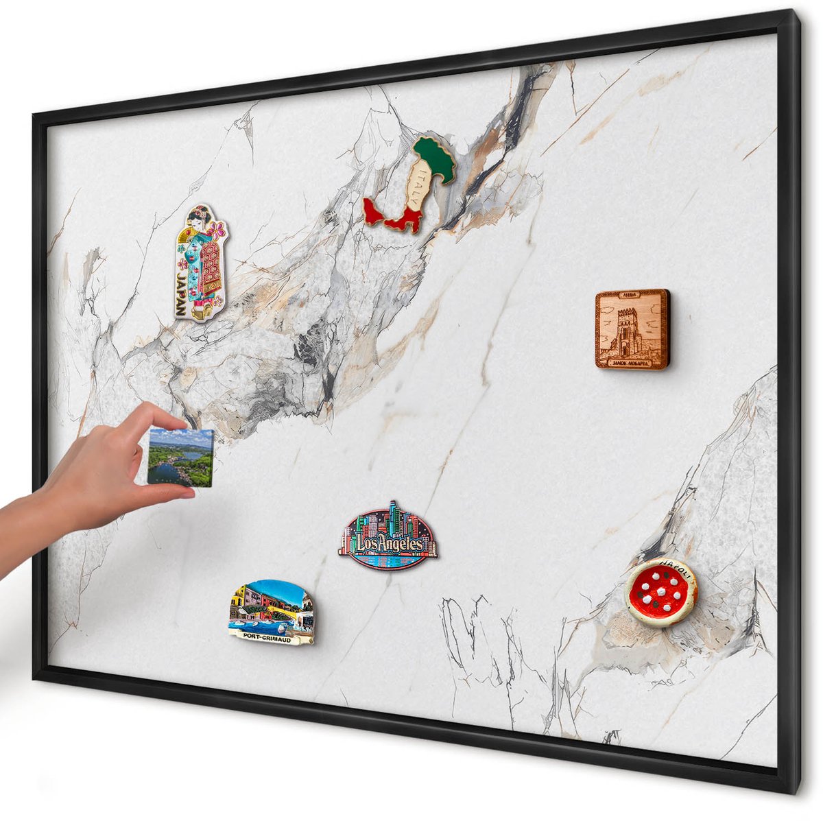 Artprintcave Wit Magneetbord mit Zwart Frame - 100x70 cm - Marmereffect Bord Voor Magneten - Minimalist Magneetbord Voor Foto's - Texturen