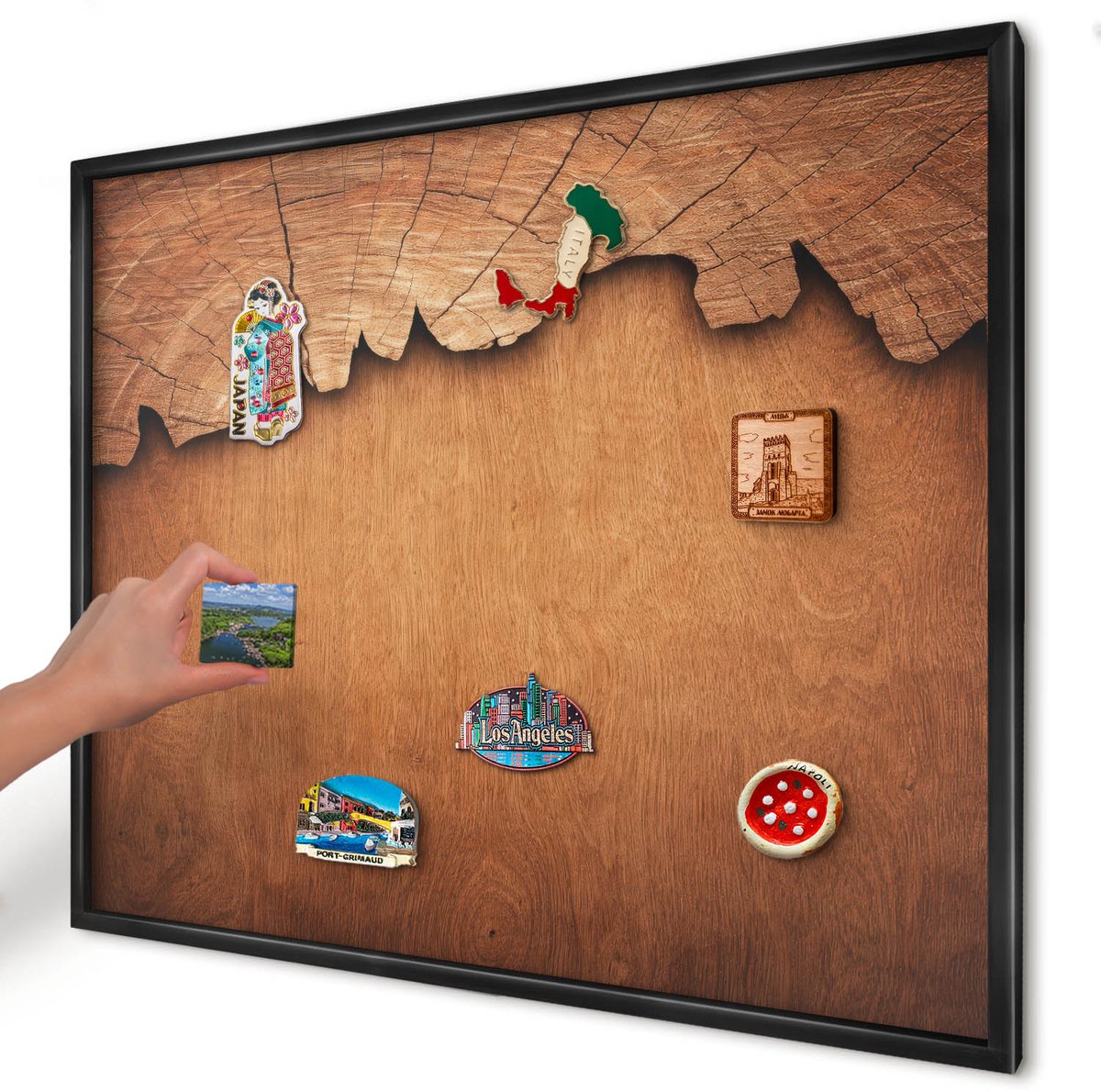 Artprintcave Bruin Magneetbord mit Zwart Frame - 80x60 cm - Houtstructuur Magnetische Organizer - Rustiek Notitiebord - Texturen