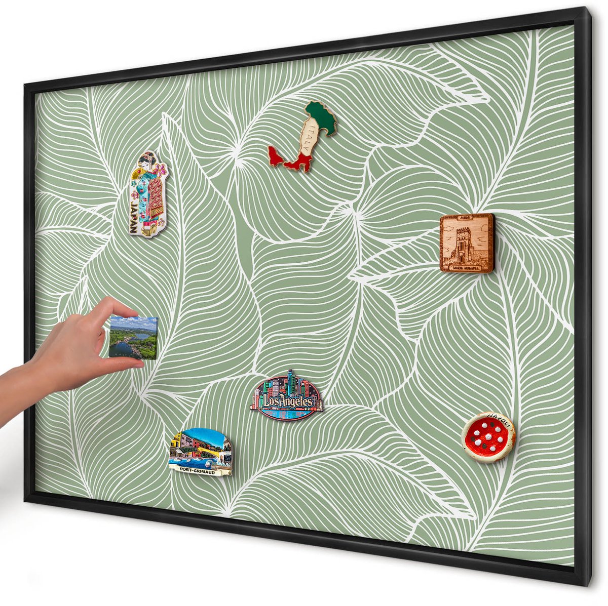 Artprintcave Groente Magneetbord mit Zwart Frame - 100x70 cm - Tropische Bladeren Magneetbord Voor Keuken - Minimalist Magneetbord Voor Foto's - Bloemen En Planten