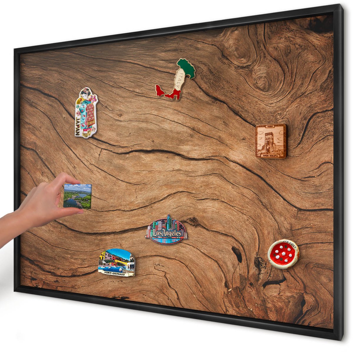 Artprintcave Bruin Magneetbord mit Zwart Frame - 100x70 cm - Houtnerf Memobord Keuken - Rustiek Magnetisch Bord Voor Magneten - Texturen