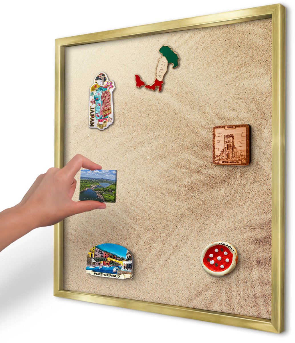 Artprintcave Beige Magneetbord mit Gouden Frame - 50x50 cm - Zandbladeren Magnetisch Bord - Minimalist Notitiebord - Natuur