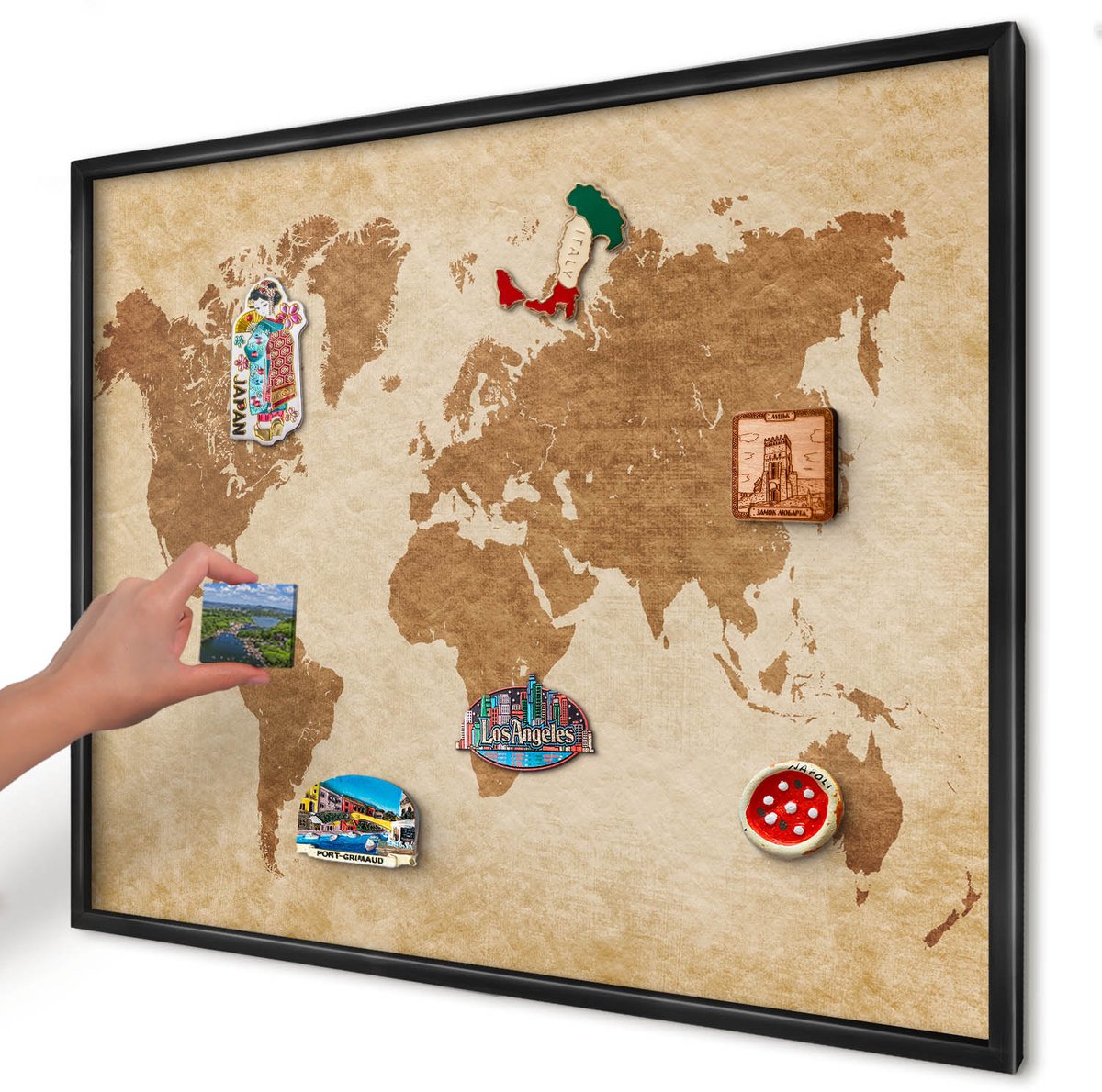 Artprintcave Beige Magneetbord mit Zwart Frame - 80x60 cm - Vintage Kaart Notitiebord - Vintage Magnetisch Bord - Kaarten