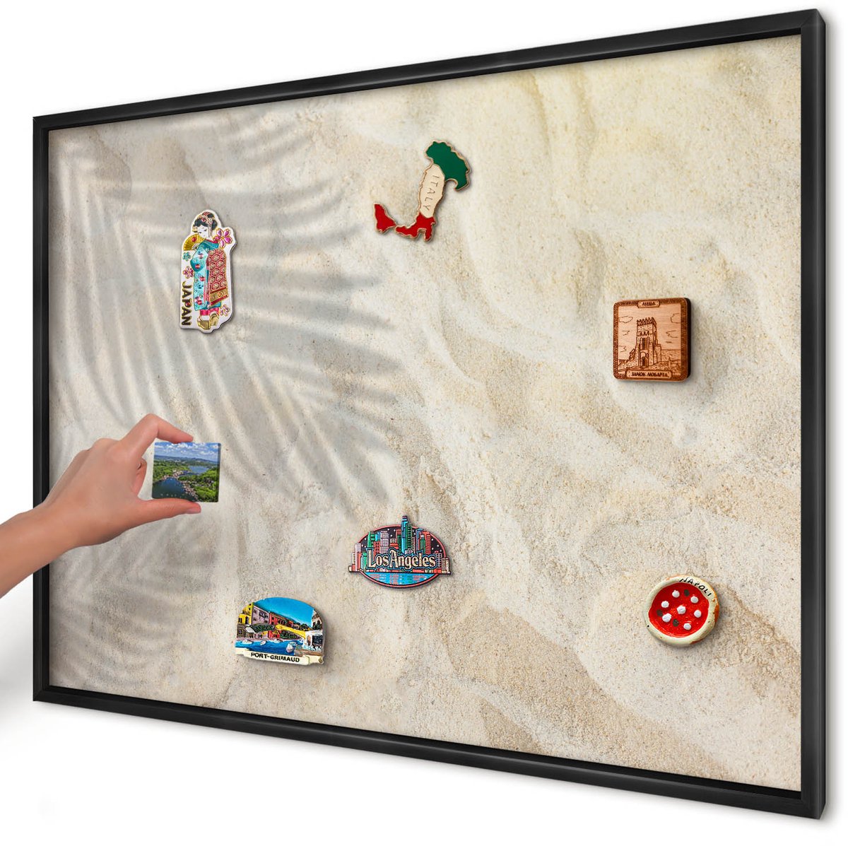 Artprintcave Beige Magneetbord mit Zwart Frame - 100x70 cm - Tropisch Patroon Magnetische Organizer - Illustratief Wandbord Magnetisch - Bloemen En Planten