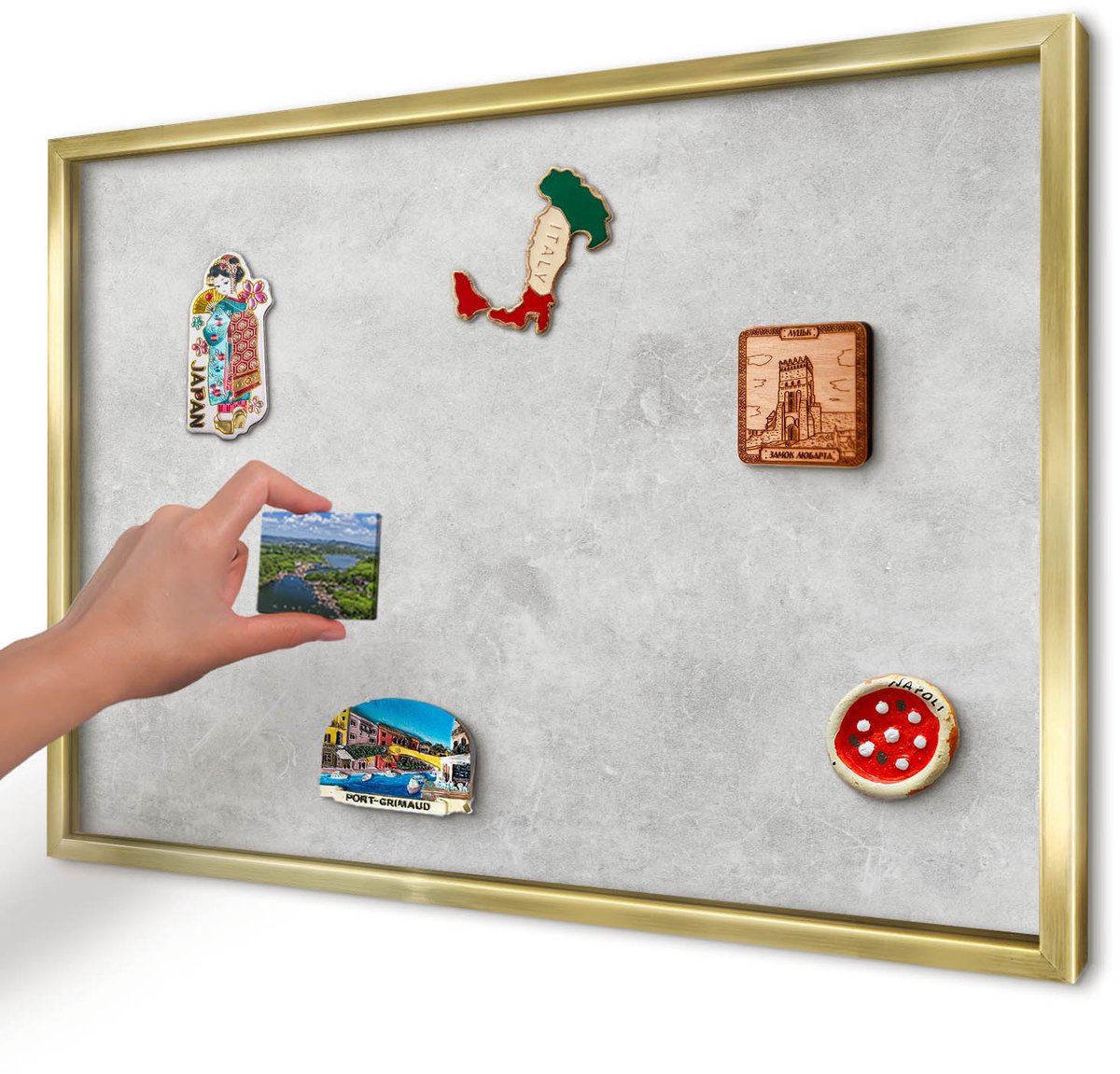 Artprintcave Grijs Magneetbord mit Gouden Frame - 60x40 cm - Grijze Elegantie Bord Voor Magneten - Minimalist Magnetische Organizer - Achtergronden En Patronen