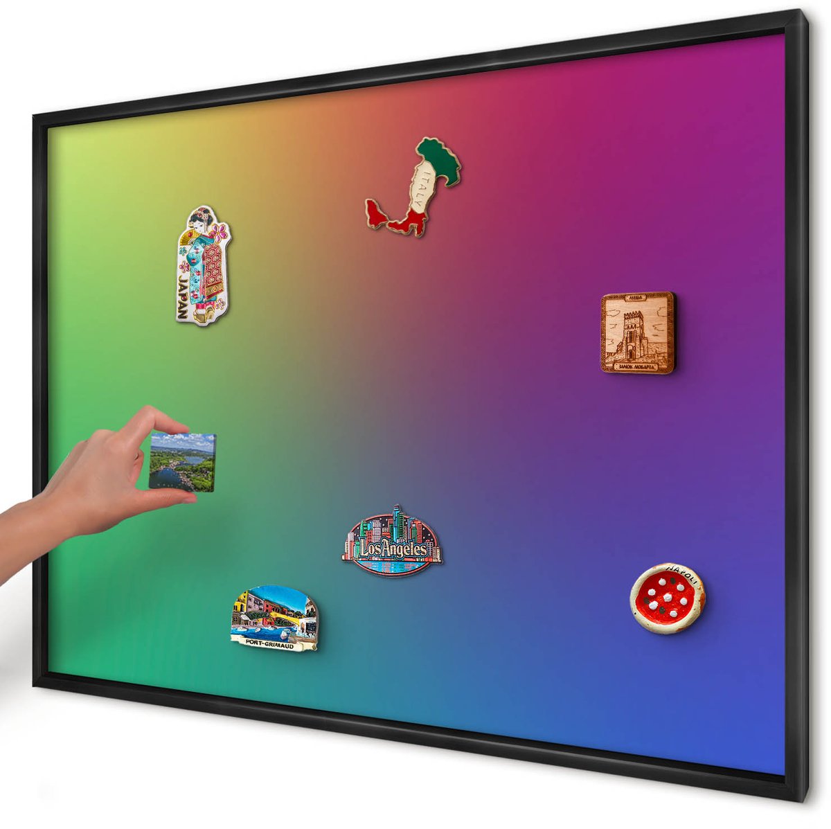 Artprintcave Groente Magneetbord mit Zwart Frame - 100x70 cm - Regenbooggradient Magnetische Organizer - Abstract Memobord Keuken - Abstractie
