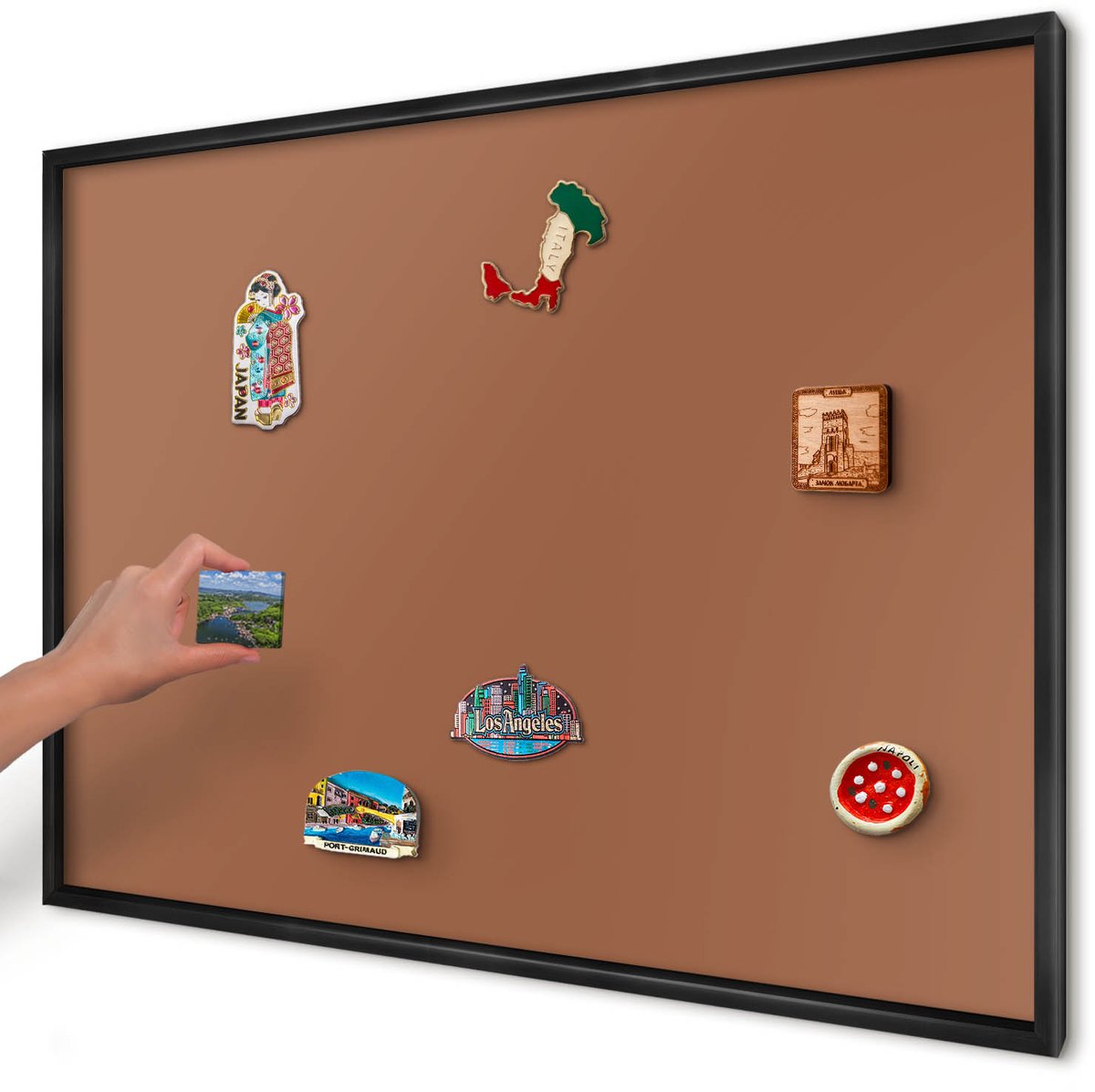 Artprintcave Bruin Magneetbord mit Zwart Frame - 100x70 cm - Donkeroranje Notitiebord - Minimalist Wandbord Magnetisch - Achtergronden En Patronen