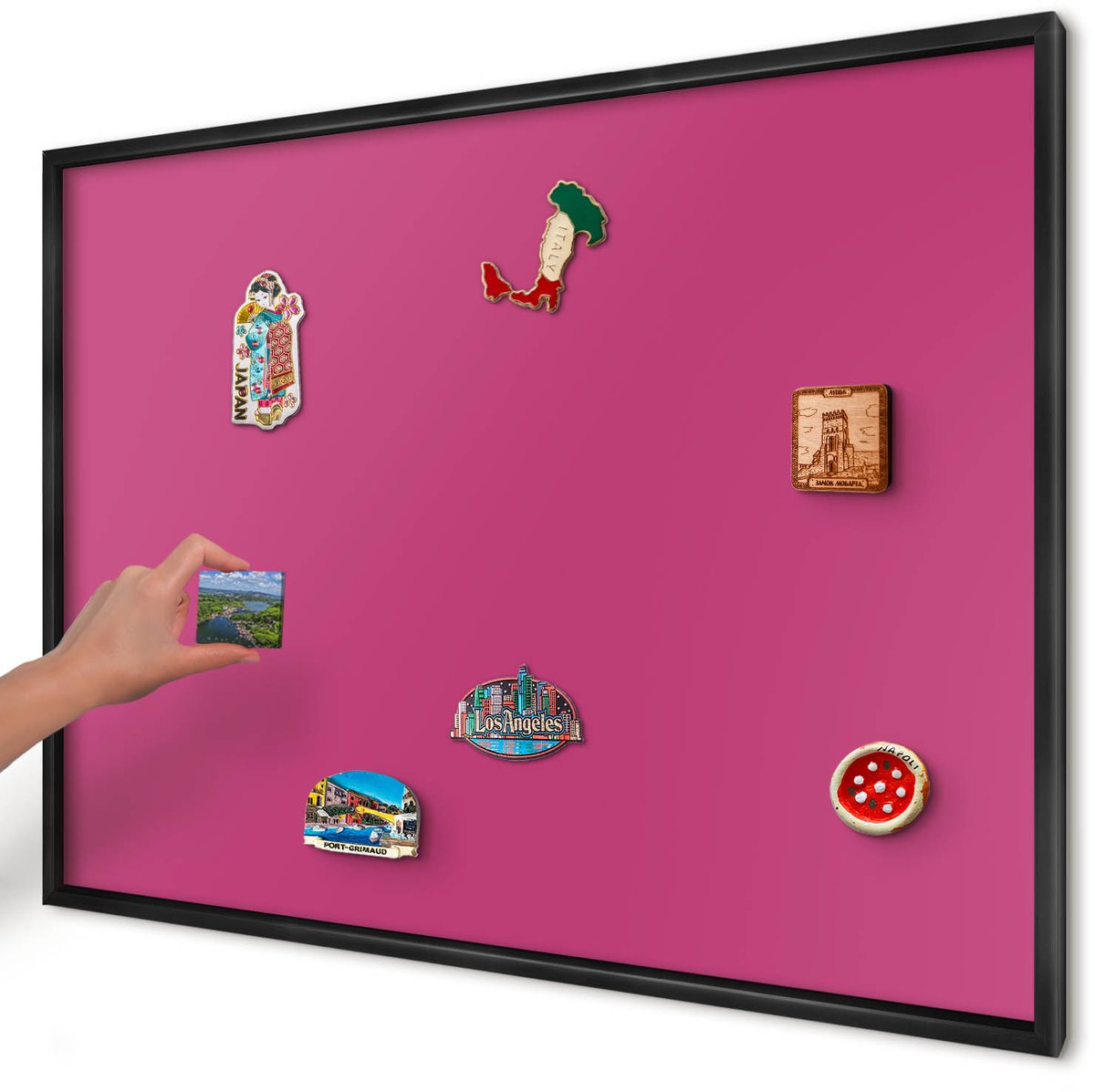 Artprintcave Roze Magneetbord mit Zwart Frame - 100x70 cm - Intens Roze Magneetbord Voor Foto's - Minimalist Memobord Keuken - Achtergronden En Patronen