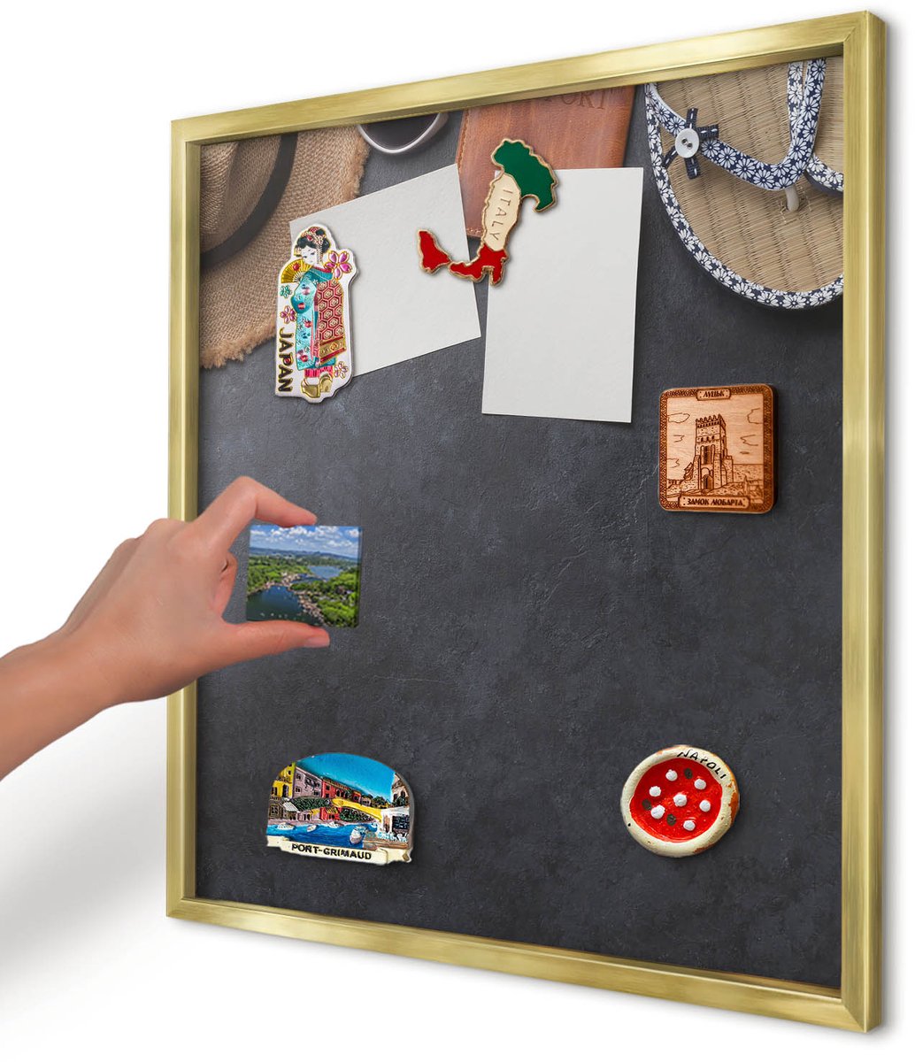 Artprintcave Zwart Magneetbord mit Gouden Frame - 50x50 cm - Vakantiesfeer Bord Voor Magneten - Fotografisch Magneet Bord mit Frame - Hobby