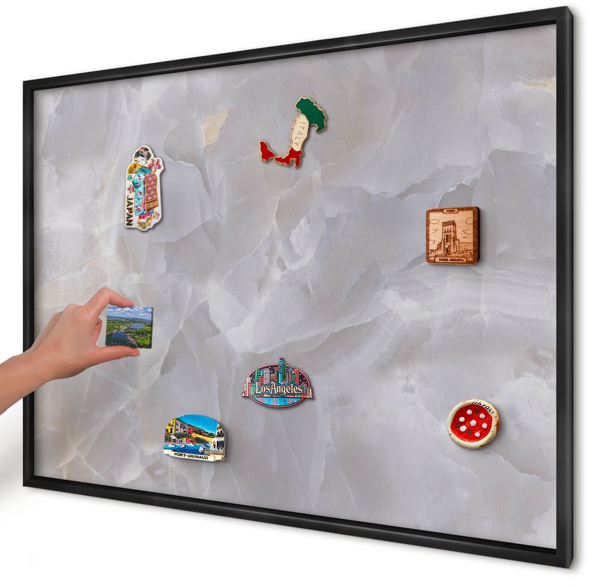 Artprintcave Grijs Magneetbord mit Zwart Frame - 100x70 cm - Grijze Elegantie Magnetisch Bord - Minimalist Bord Voor Magneten - Texturen