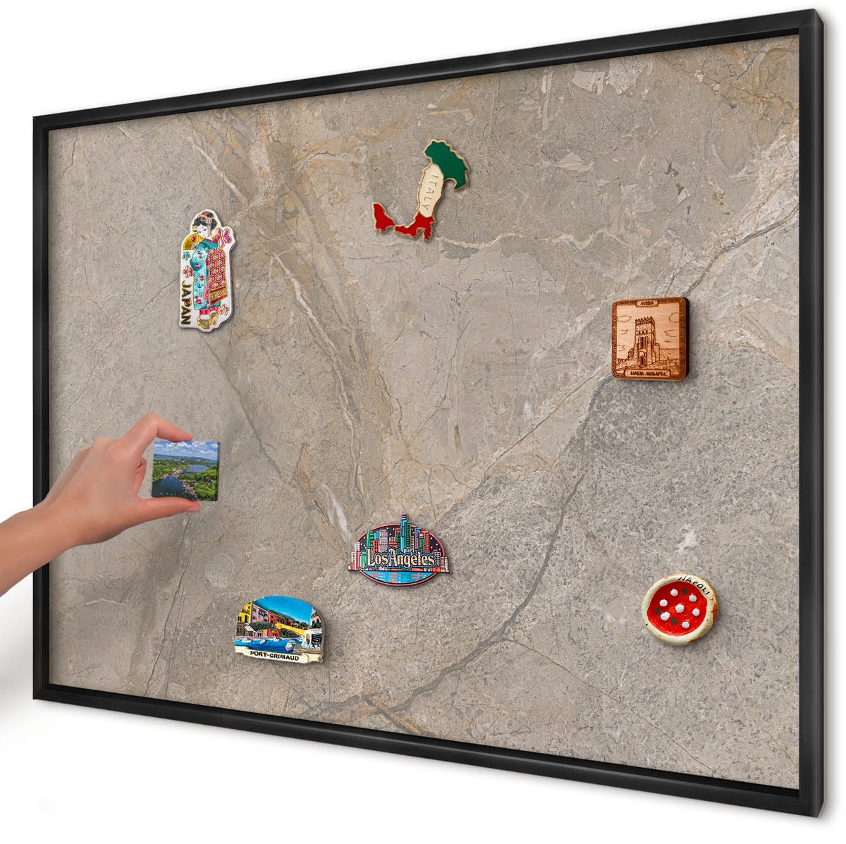 Artprintcave Grijs Magneetbord mit Zwart Frame - 100x70 cm - Beige Steen Magneetbord Voor Keuken - Modern Magnetisch Bord Voor Magneten - Texturen