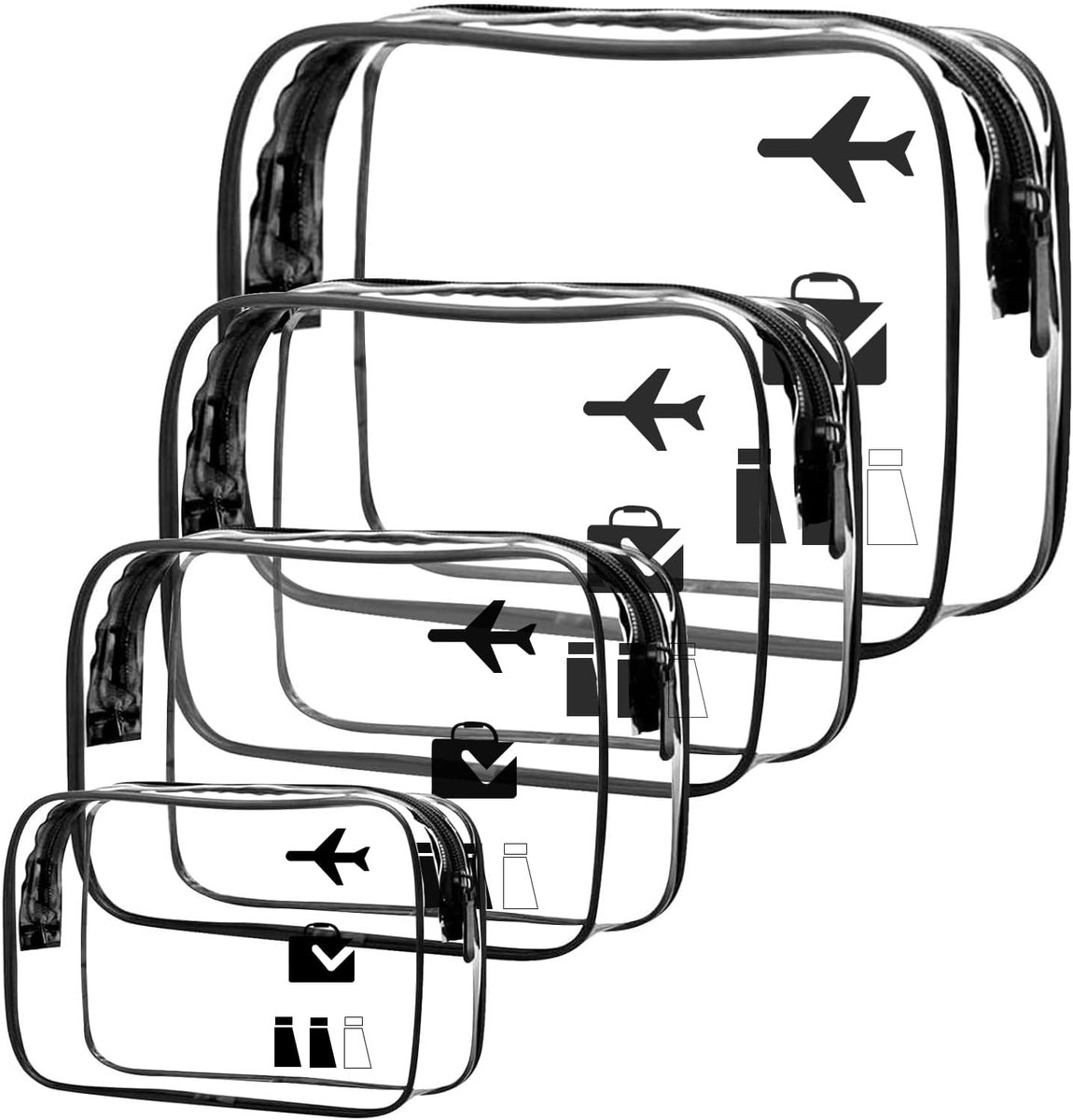 SnelShoppen - 4 Stuks Heldere Reistas, Doorzichtige Make-up Tas, TSA Goedgekeurde Vloeistof Tassen, Waterdichte Reiswaszakken voor Gezinnen, Mannen, V
