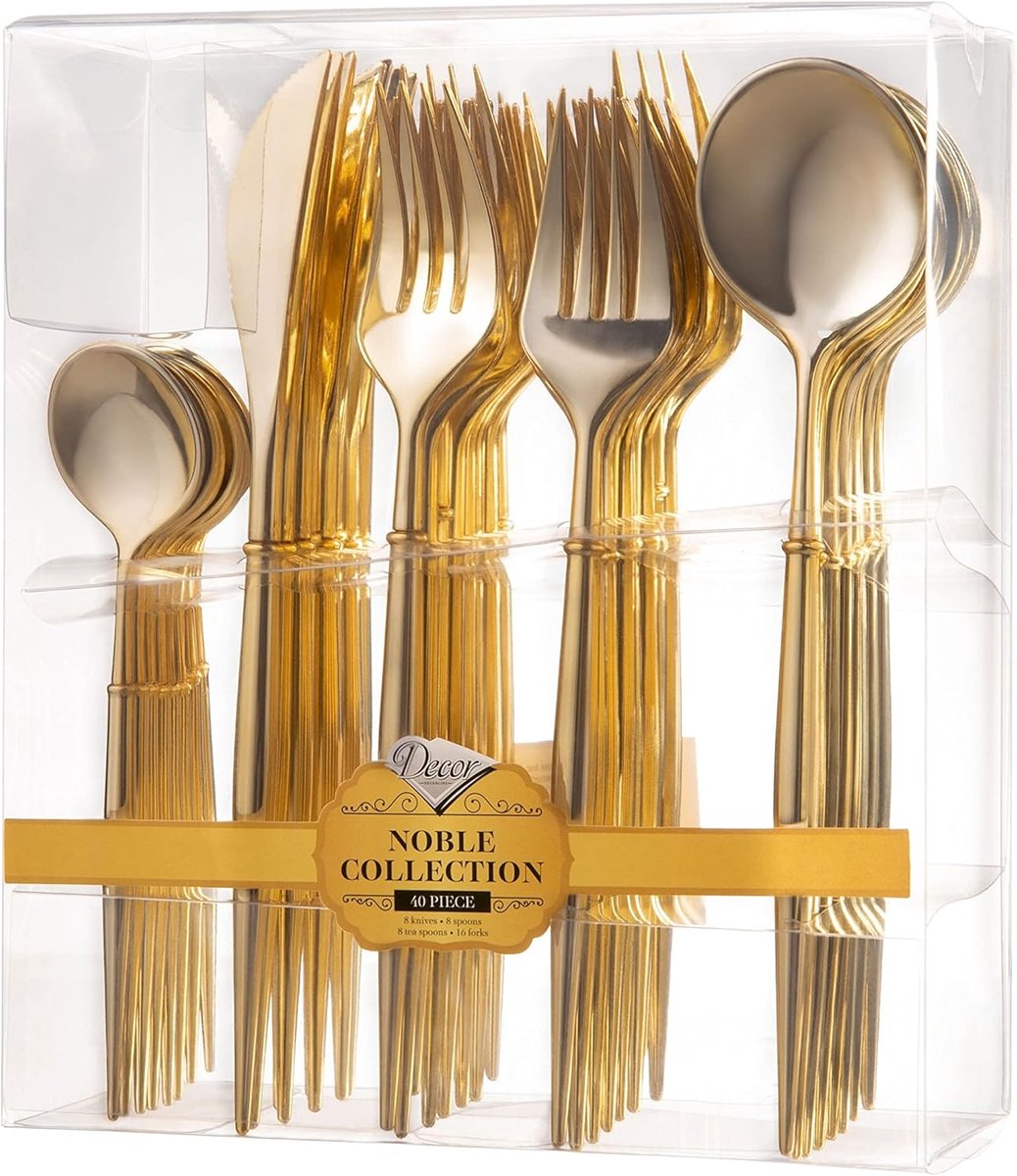 Bestekset 40-delig - herbruikbaar kunststof - luxe goud - voor 8 personen - ShopVlot