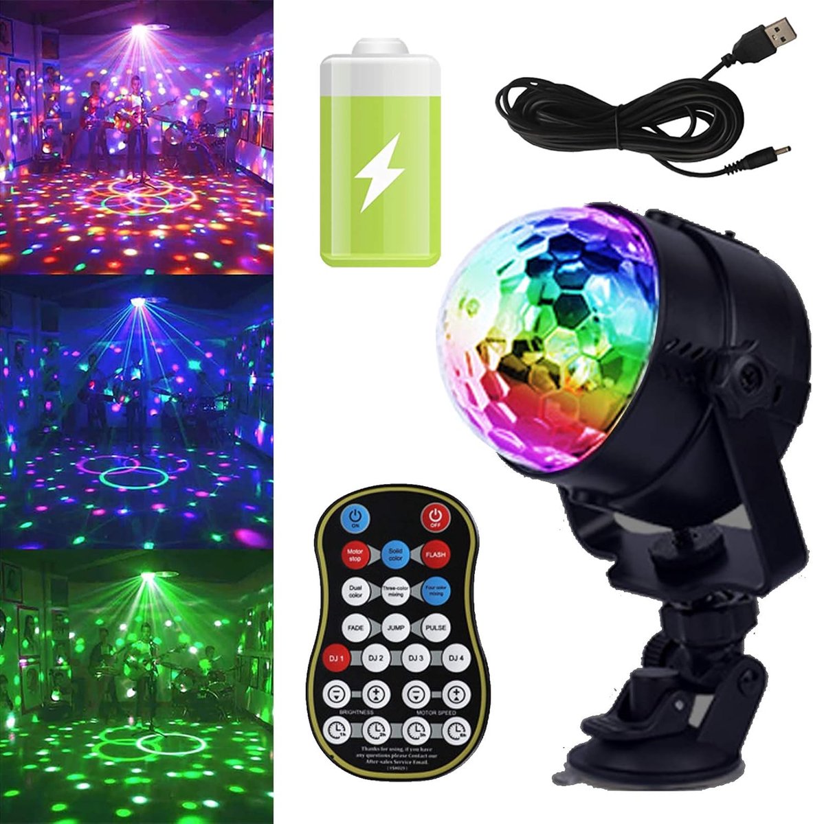 Discolamp met Oplaadbare Batterij, 15 Kleuren Rgb Led Disco Licht