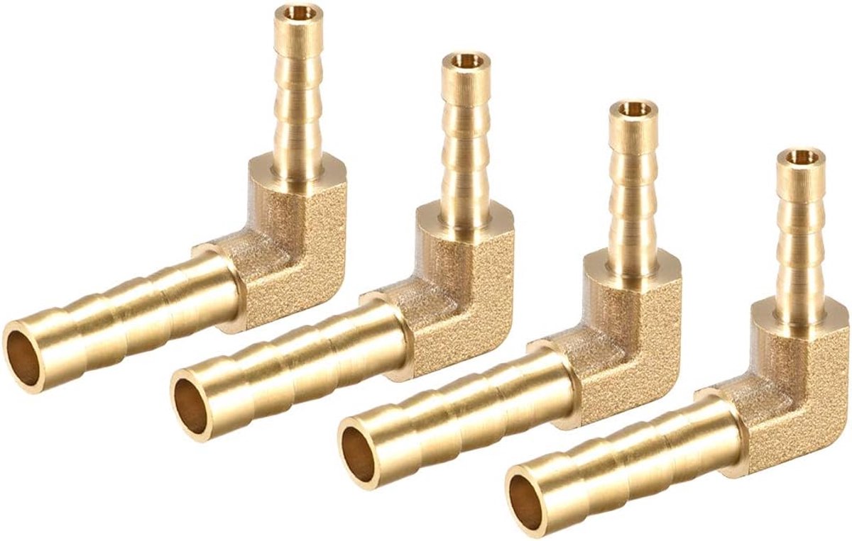 Map 6 mm tot 4 mm, messing, verbindingsstuk 90 graden, buisverbinder, 4 stuks