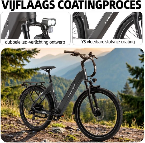 Grijze TTGO C5 e-bike met dubbele LED-verlichting en YS vloeibare stofvrije coating.