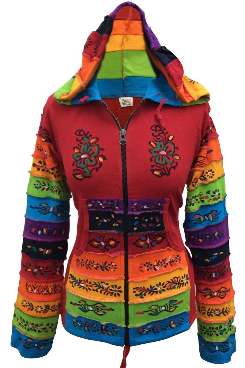 Omgoods - Hippy Patchwork Pixie Hooded Rainbow Jacket voor Dames