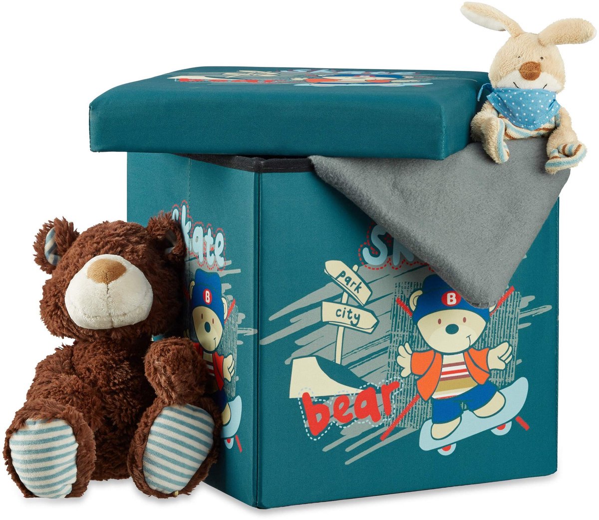 Omgoods - Kinderen Pouf met Opbergruimte - Vouwbaar met Berenprint