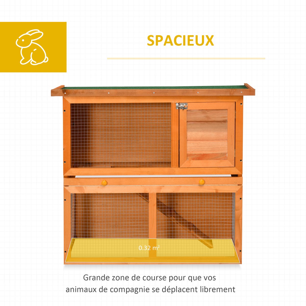 Dierenhok voor kleine dieren Konijnenvilla, 2 lagen, lade-opstelling, hellingbaan en open bovenkant, 90 L x 45 L x 80 H cm