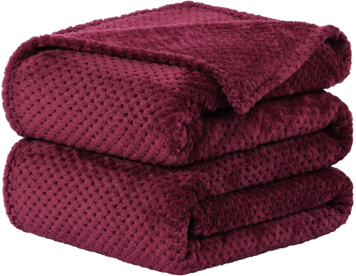 Omgoods - Fleece Dekbed met Popcornpatroon 150 x 200 cm - Wijnrood