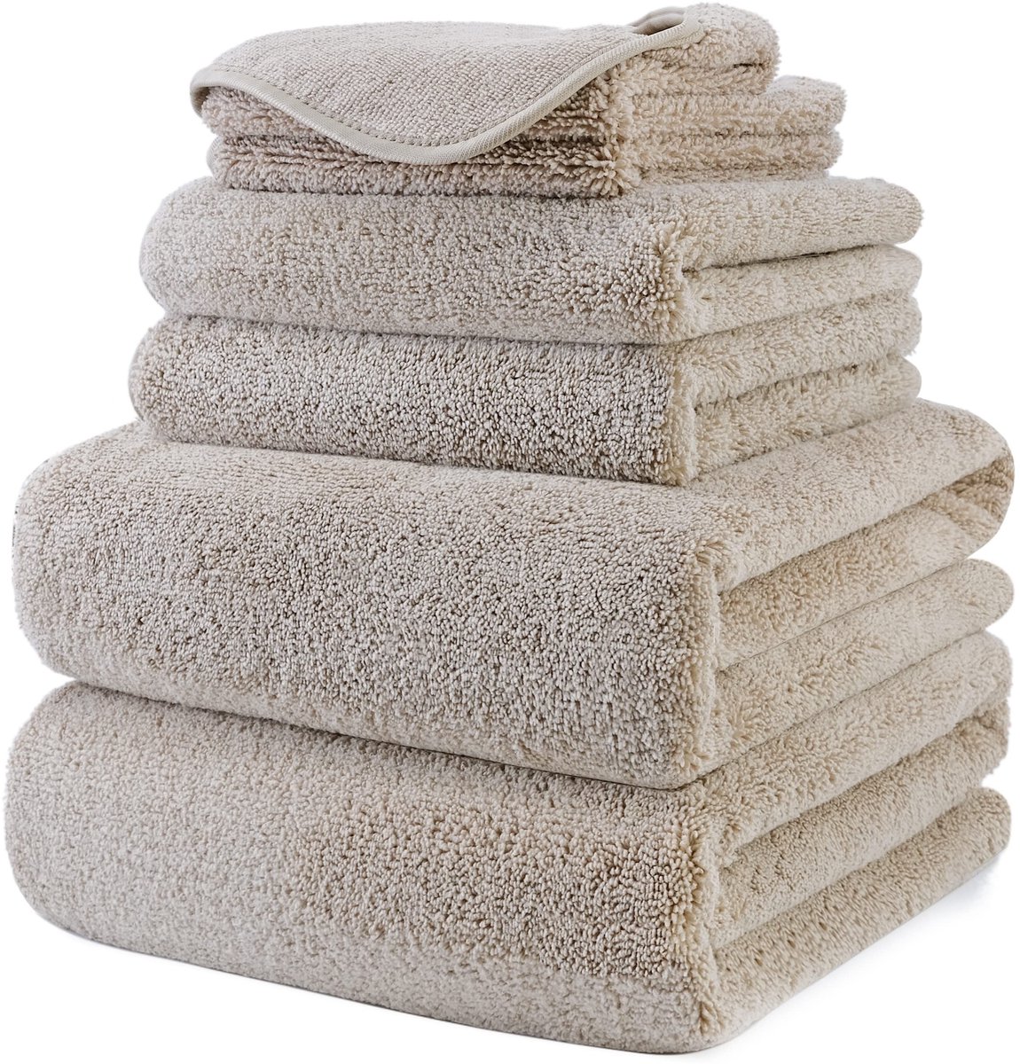 Omgoods - Grote Microvezel Handdoek Set van 6 - Sneldrogend en Lintvrij in Beige