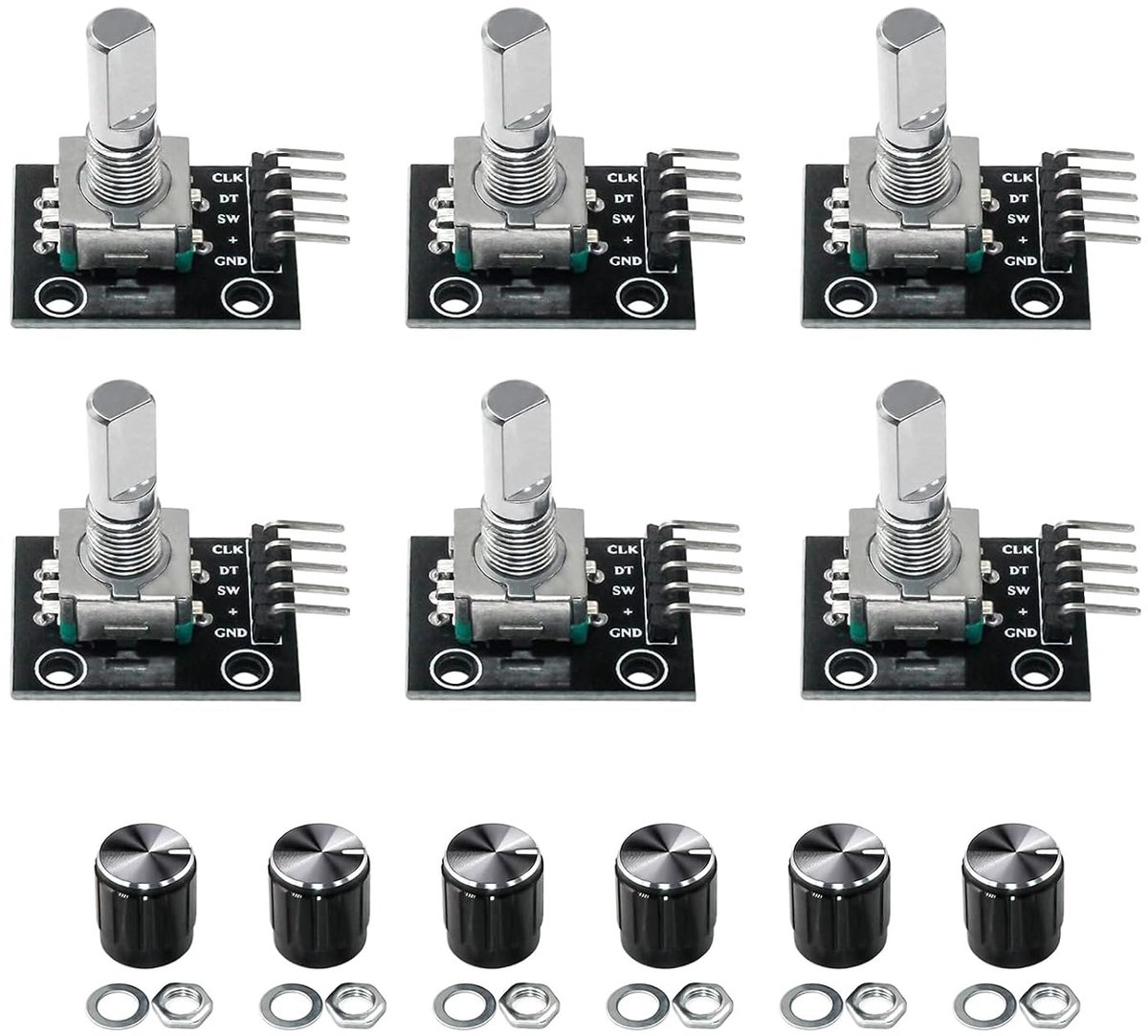 6 stuks KY-040 Rotary Encoder Modul, 360-graden draaiencodermodul, potentiometer digitale pulsoutput elektronische componenten voor auto-elektronica multimedia-audio.
