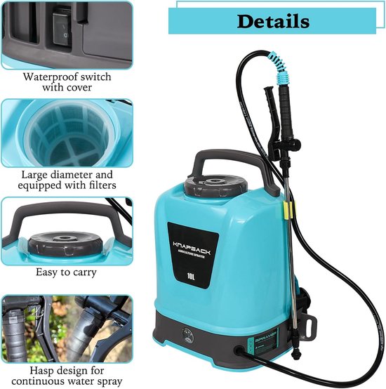 Druksproeier 10 liter met 4 nevelsproeiers en telescopische sproeilans voor tuin en gazon — afbeelding 5