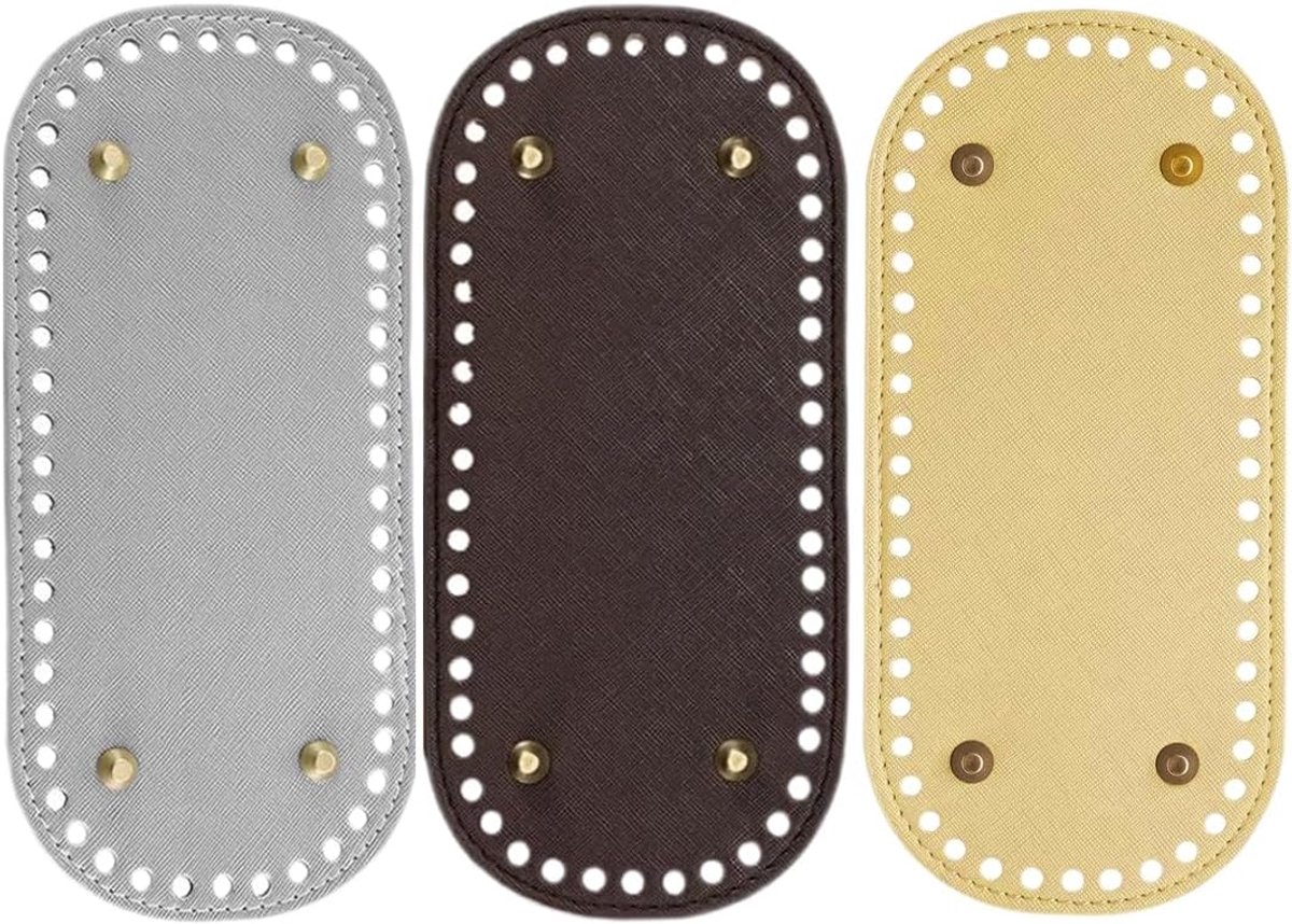 3 stuks zakbodem om te haken, zakbodem van PU-leer voor breien, kunstleer, vloertas, haken met gaten voor gebreide tas, portemonnee, doe-het-zelf mandvlechten, haakaccessoires (22 x 10 cm)