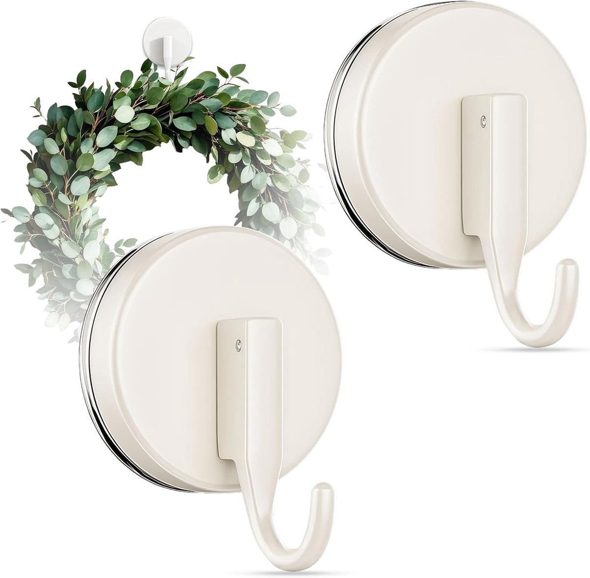 SnelShoppen - 2 Stuks Zuignap Haken, Adhesive Hooks, Wandhaken voor Kerstdecoratie, Sterke Hechting, Wit, Voor Glas Deuren, Ramen en Advent