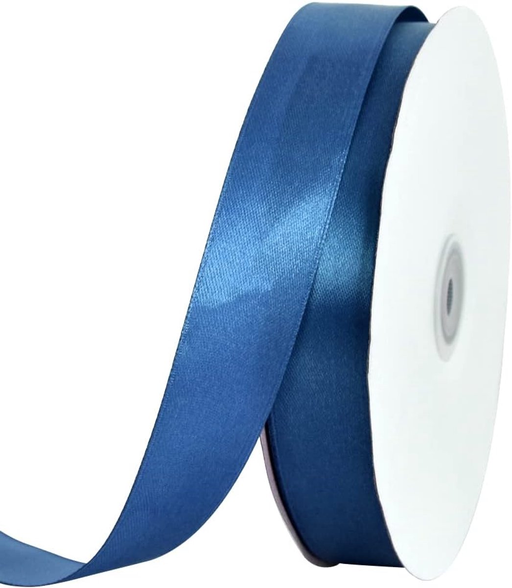 Satijnen lint 25 cm x 100 m marineblauw, dun satijnen lint in effen kleur, voor inpakken, knutselen, haarstrikken maken, bruiloftsfeestdecoratie, uitnodigingskaarten, bloemenboeketten