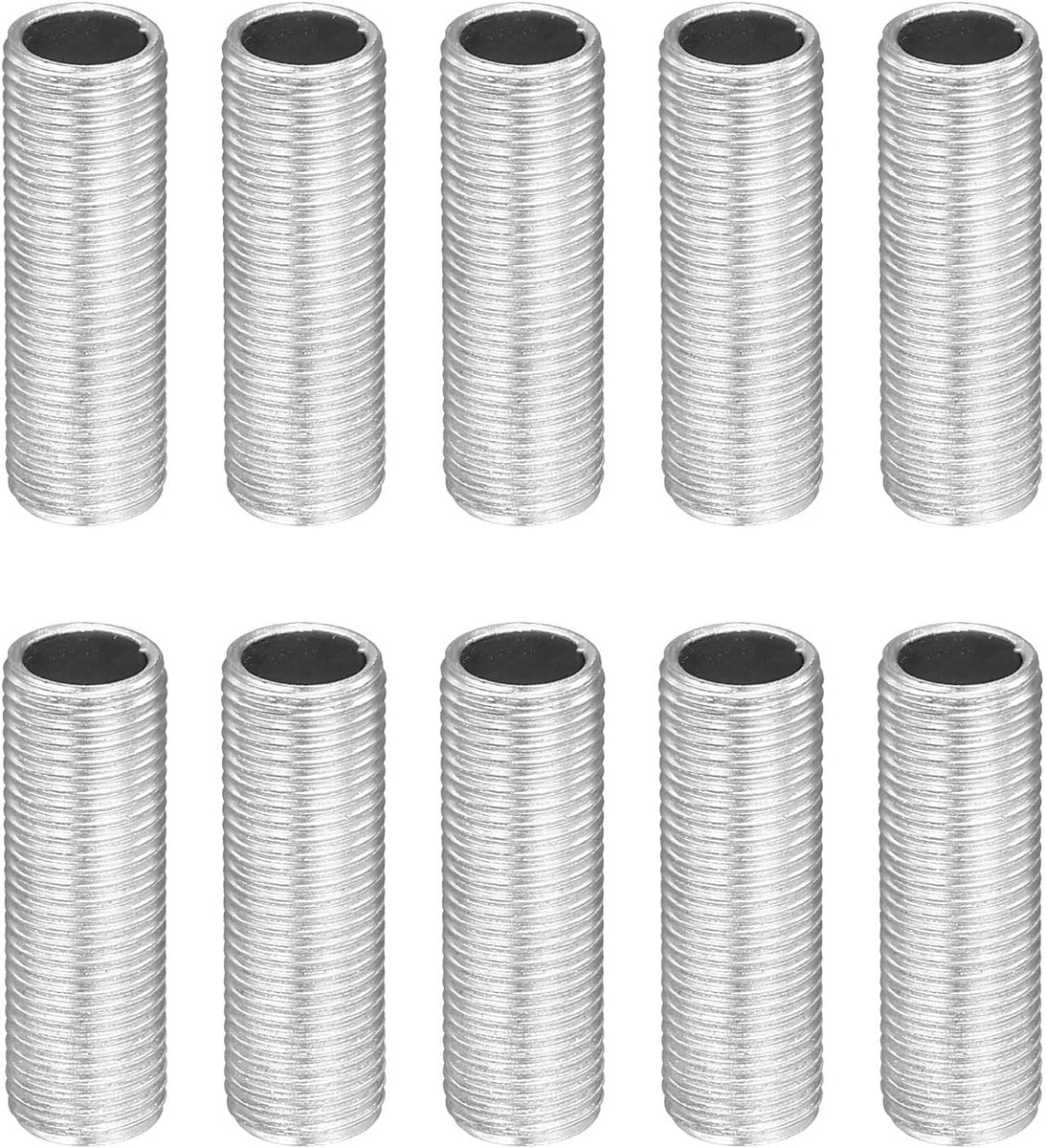 Lamp-buisnippels, 3 cm lengte, M10, volledige schroefdraad, 1 mm, verzinkt, buisreparatieonderdeel, ideaal voor lichtverbindingen, 10 stuks