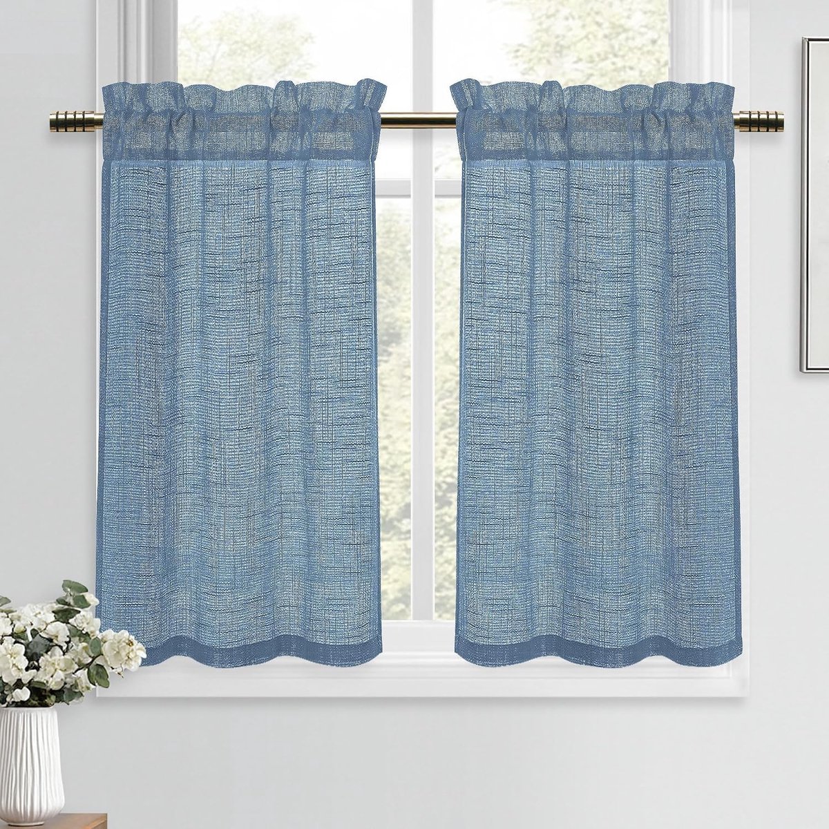 Moderne Korte Gordijnen met Linnen Look, Semi-Transparant, 90 x 60 cm, Perfect voor Keuken, Woonkamer en Caravan, Set van 2