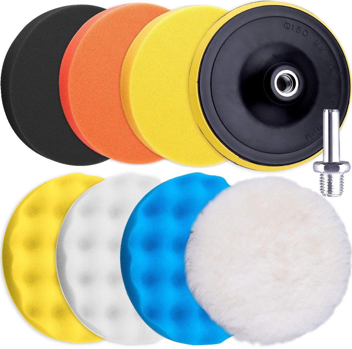 9 Stuks Auto Foam Boor Polijsten Pad Kit, 7 Inch Buffing Pads